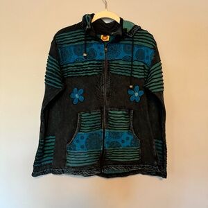 Karma Circle Black and Teal Hooded Top